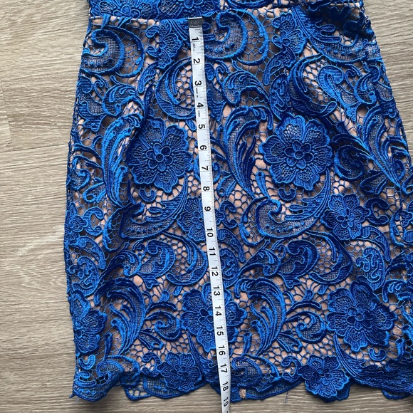 Dress the Population Ava Allie Crochet Overlay Cobalt Blue & Nude Size Small - Picture 6 of 10
